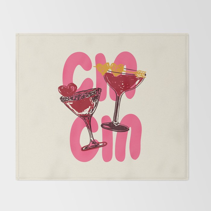 Cin Cin Heart Cocktail Illustration Throw Blanket Gallery Image 2