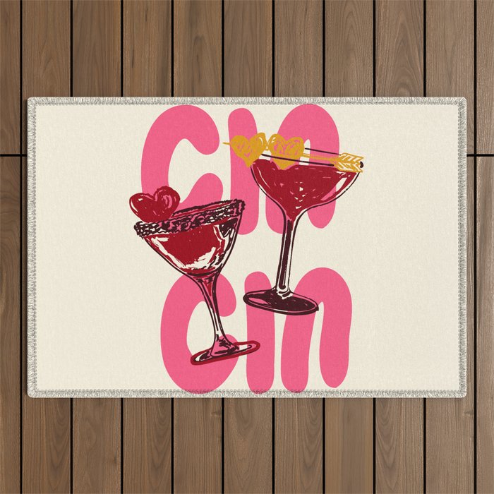 Cin Cin Heart Cocktail Illustration Outdoor Rug Gallery Image 1