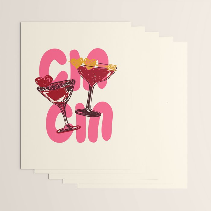 Cin Cin Heart Cocktail Illustration Wrapping Paper Gallery Image 3