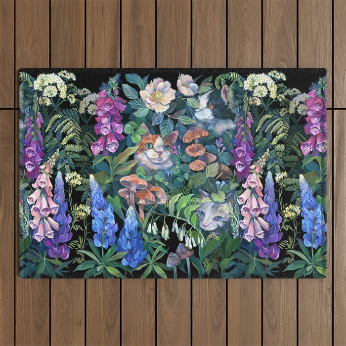 Cats Flower Garden Outdoor Rug Gallery Image 1