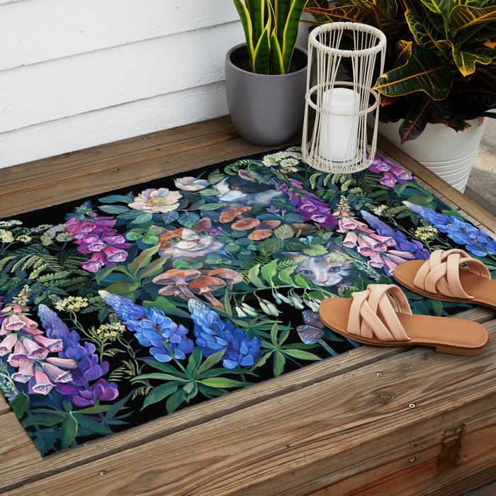 Cats Flower Garden Outdoor Rug Gallery Image 2