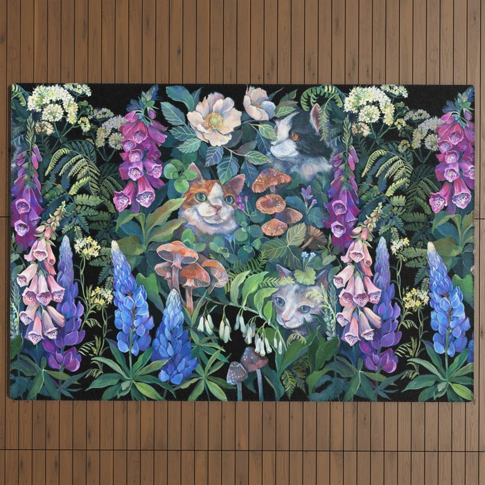 Cats Flower Garden Outdoor Rug Gallery Image 4