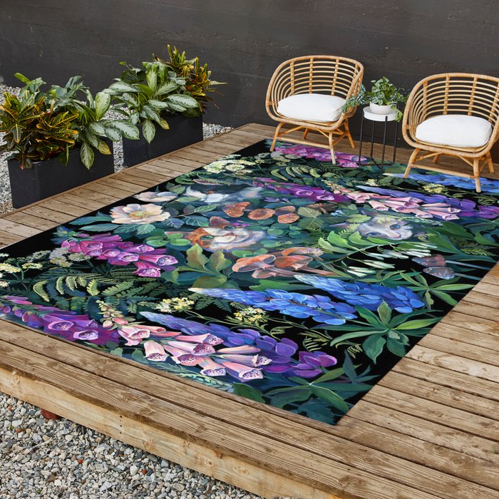 Cats Flower Garden Outdoor Rug Gallery Image 2