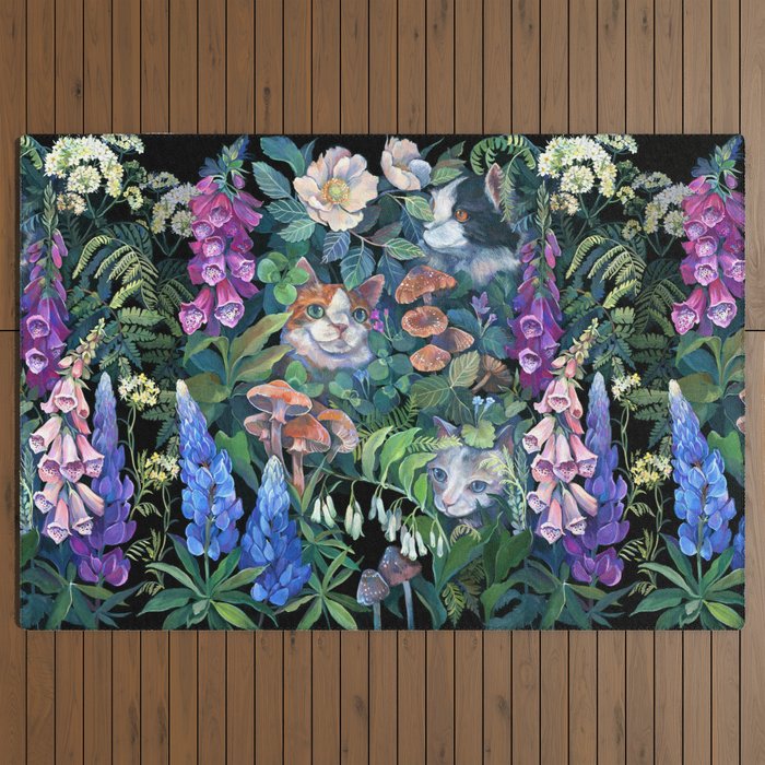 Cats Flower Garden Outdoor Rug Gallery Image 3