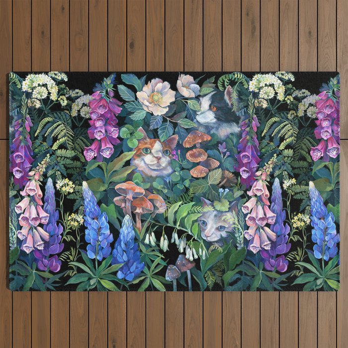 Cats Flower Garden Outdoor Rug Gallery Image 2