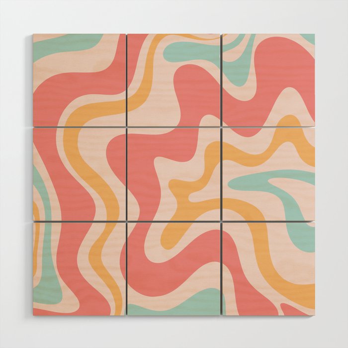 Retro Liquid Swirl Abstract Pattern Blush Pink Mustard Aqua Wood Wall Art Gallery Image 1