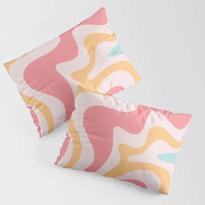 Retro Liquid Swirl Abstract Pattern Blush Pink Mustard Aqua Pillow Sham Gallery Image 1