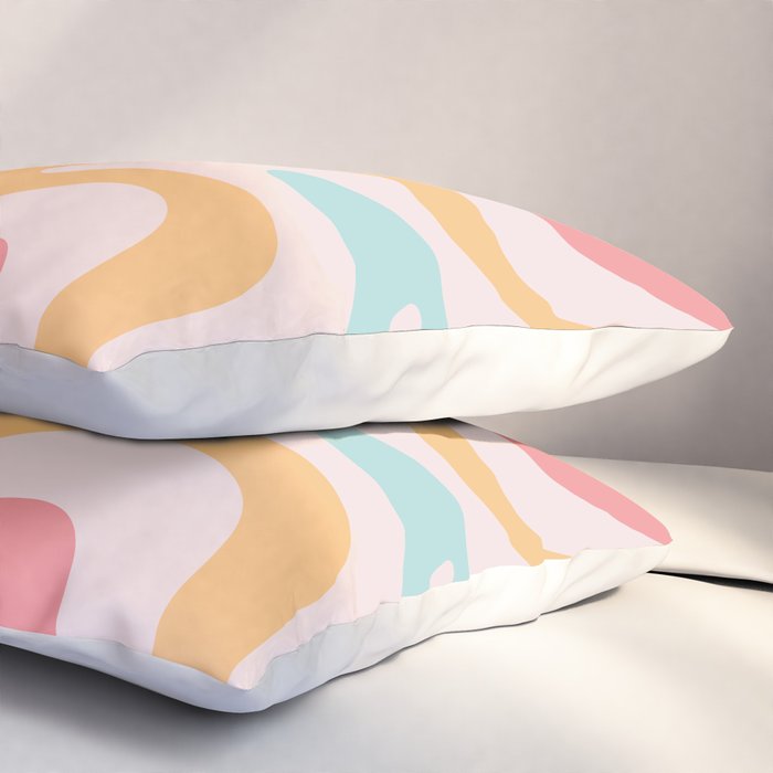 Retro Liquid Swirl Abstract Pattern Blush Pink Mustard Aqua Pillow Sham Gallery Image 3