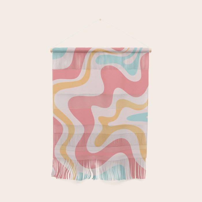 Retro Liquid Swirl Abstract Pattern Blush Pink Mustard Aqua Wall Hanging Gallery Image 1
