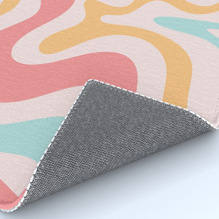 Retro Liquid Swirl Abstract Pattern Blush Pink Mustard Aqua Rug Gallery Image 4