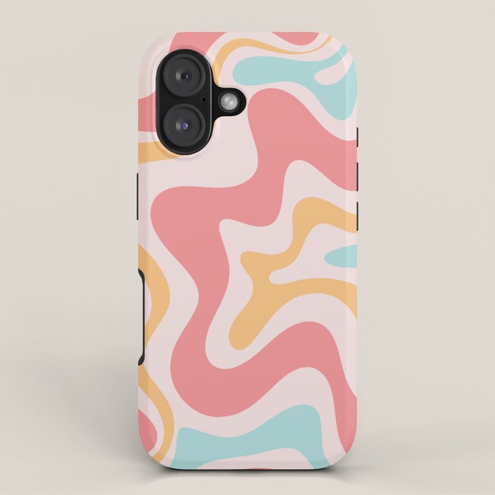 Retro Liquid Swirl Abstract Pattern Blush Pink Mustard Aqua iPhone Case Gallery Image 1