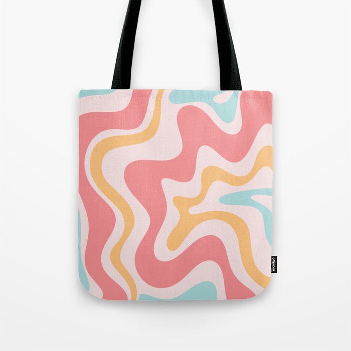 Retro Liquid Swirl Abstract Pattern Blush Pink Mustard Aqua Tote Bag Gallery Image 1