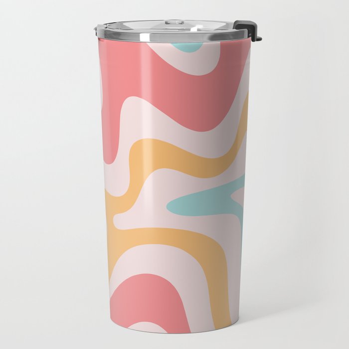 Retro Liquid Swirl Abstract Pattern Blush Pink Mustard Aqua Travel Mug Gallery Image 2