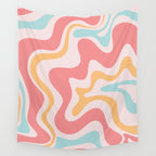 Retro Liquid Swirl Abstract Pattern Blush Pink Mustard Aqua Wall Tapestry Gallery Image 4