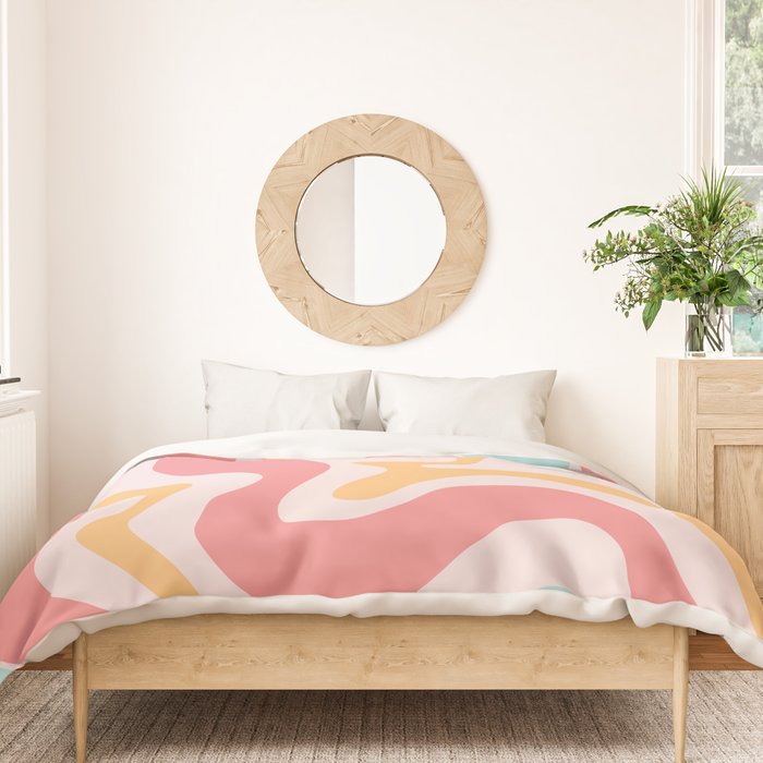 Retro Liquid Swirl Abstract Pattern Blush Pink Mustard Aqua Duvet Cover Gallery Image 3