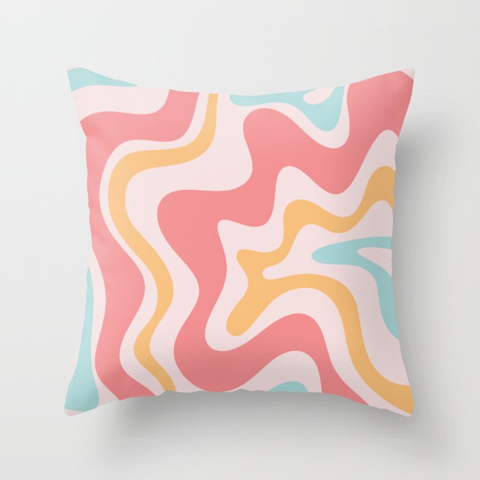 Retro Liquid Swirl Abstract Pattern Blush Pink Mustard Aqua Throw Pillow Gallery Image 6