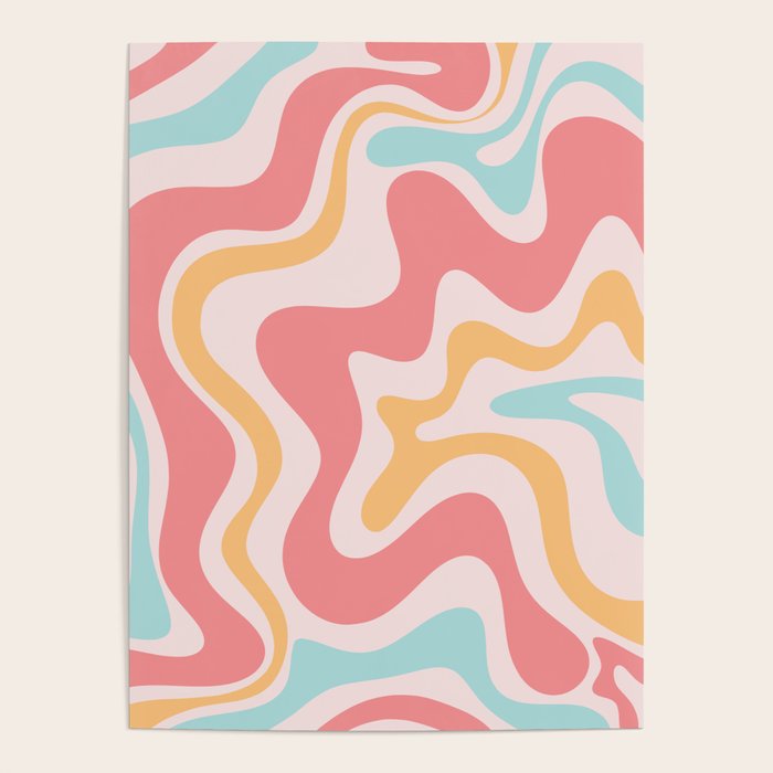 Retro Liquid Swirl Abstract Pattern Blush Pink Mustard Aqua Poster Gallery Image 1