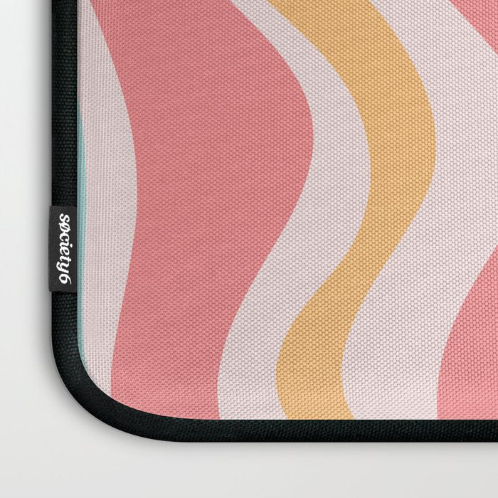 Retro Liquid Swirl Abstract Pattern Blush Pink Mustard Aqua Laptop Sleeve Gallery Image 3