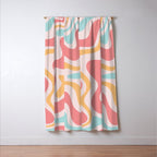 Retro Liquid Swirl Abstract Pattern Blush Pink Mustard Aqua Window Curtain Gallery Image 3