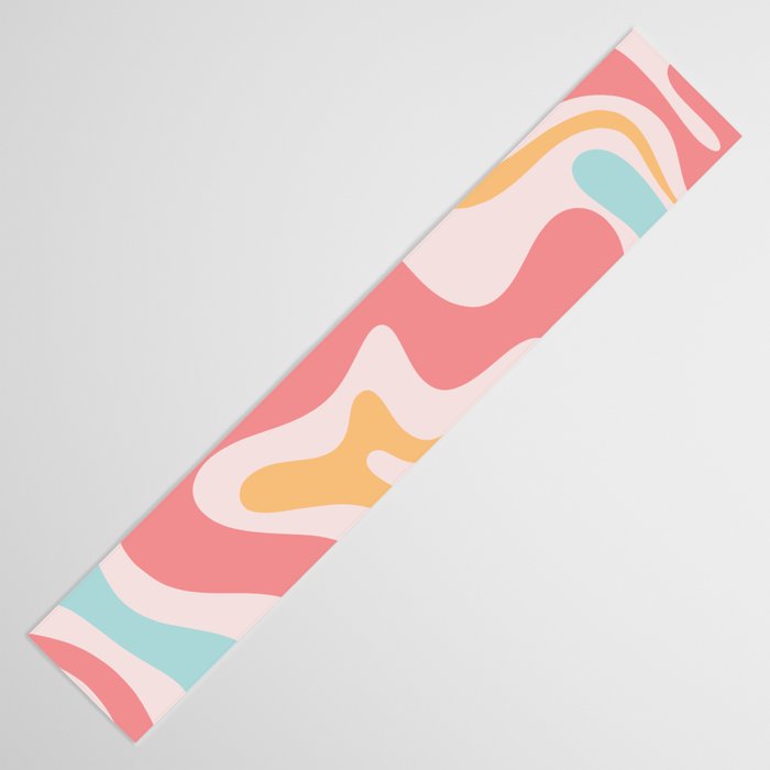 Retro Liquid Swirl Abstract Pattern Blush Pink Mustard Aqua Table Runner Gallery Image 3