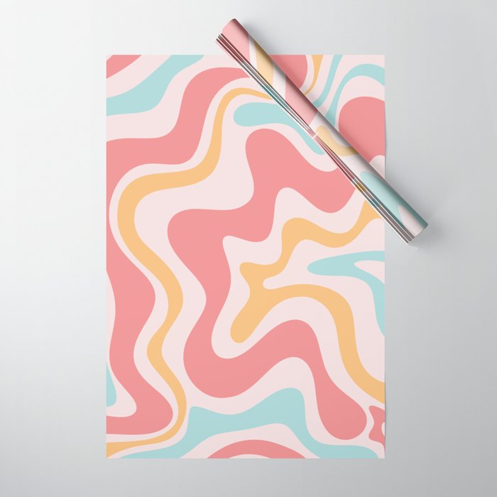 Retro Liquid Swirl Abstract Pattern Blush Pink Mustard Aqua Wrapping Paper Gallery Image 1