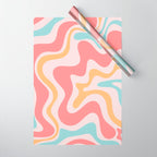 Retro Liquid Swirl Abstract Pattern Blush Pink Mustard Aqua Wrapping Paper Gallery Image 1