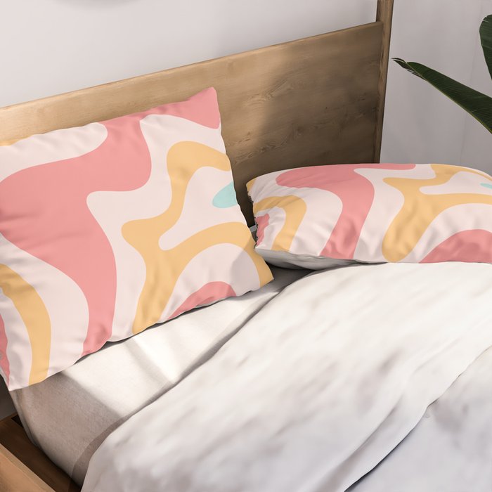 Retro Liquid Swirl Abstract Pattern Blush Pink Mustard Aqua Pillow Sham Gallery Image 2