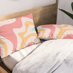 Retro Liquid Swirl Abstract Pattern Blush Pink Mustard Aqua Pillow Sham Gallery Image 2