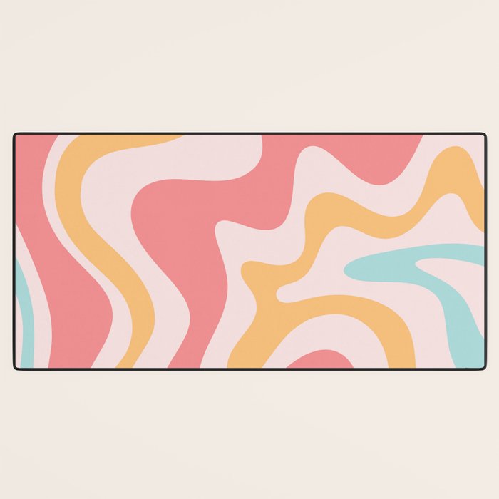 Retro Liquid Swirl Abstract Pattern Blush Pink Mustard Aqua Desk Mat Gallery Image 3