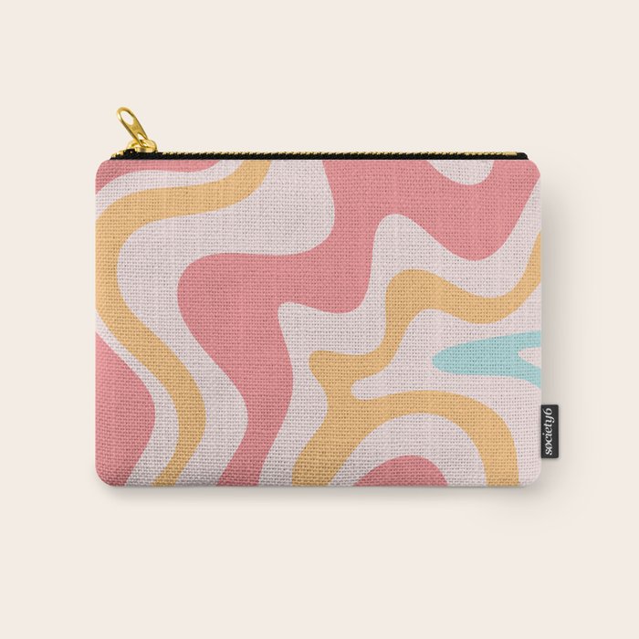 Retro Liquid Swirl Abstract Pattern Blush Pink Mustard Aqua Carry All Pouch Gallery Image 1