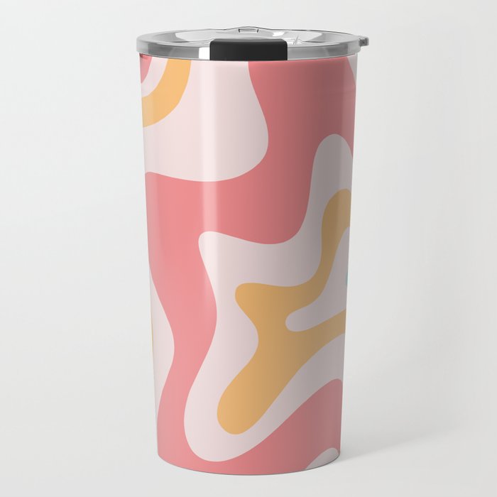 Retro Liquid Swirl Abstract Pattern Blush Pink Mustard Aqua Travel Mug Gallery Image 1