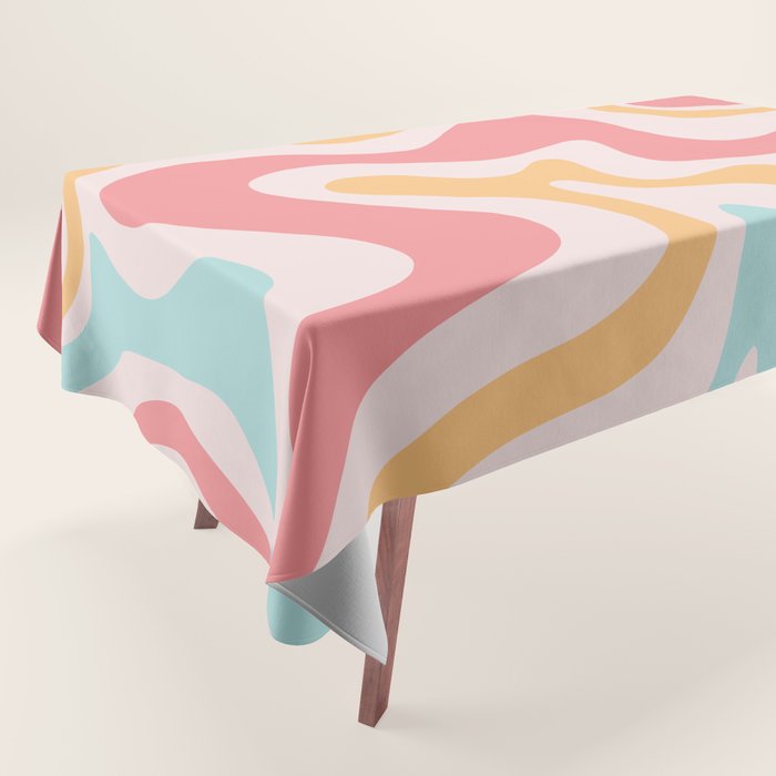 Retro Liquid Swirl Abstract Pattern Blush Pink Mustard Aqua Tablecloth Gallery Image 1