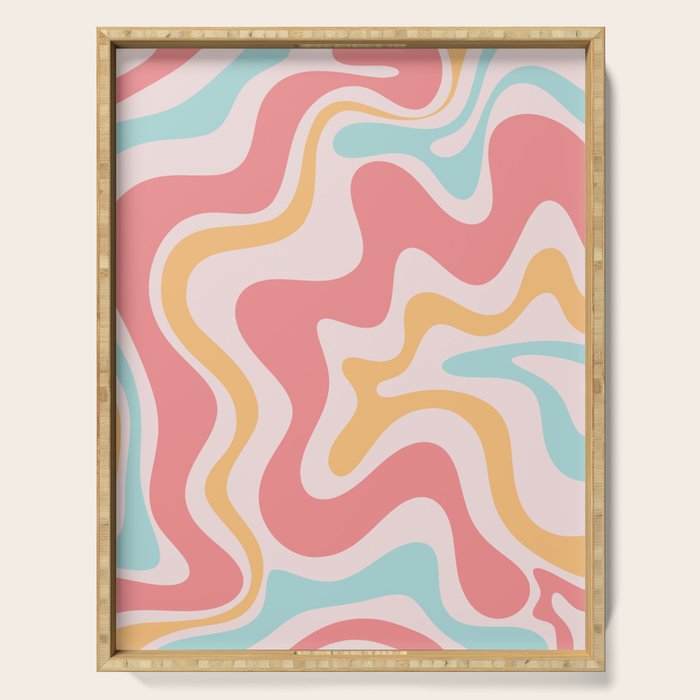 Retro Liquid Swirl Abstract Pattern Blush Pink Mustard Aqua Serving Tray Gallery Image 1