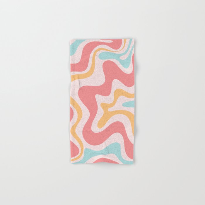 Retro Liquid Swirl Abstract Pattern Blush Pink Mustard Aqua Bath Towel Gallery Image 1