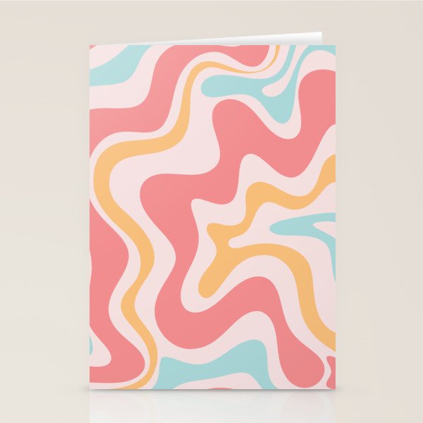 Retro Liquid Swirl Abstract Pattern Blush Pink Mustard Aqua Stationery Card Gallery Image 1