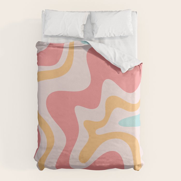 Retro Liquid Swirl Abstract Pattern Blush Pink Mustard Aqua Duvet Cover Gallery Image 6