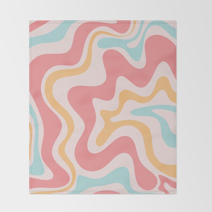 Retro Liquid Swirl Abstract Pattern Blush Pink Mustard Aqua Throw Blanket Gallery Image 2