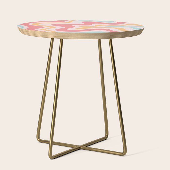 Retro Liquid Swirl Abstract Pattern Blush Pink Mustard Aqua Side Table Gallery Image 1