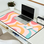 Retro Liquid Swirl Abstract Pattern Blush Pink Mustard Aqua Desk Mat Gallery Image 2