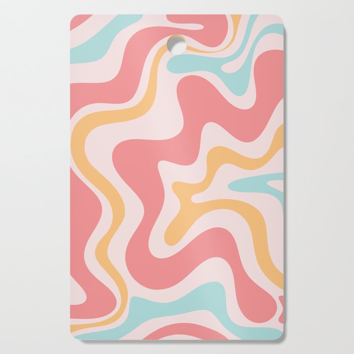 Retro Liquid Swirl Abstract Pattern Blush Pink Mustard Aqua Cutting Board Gallery Image 1