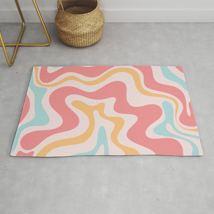 Retro Liquid Swirl Abstract Pattern Blush Pink Mustard Aqua Rug Gallery Image 1
