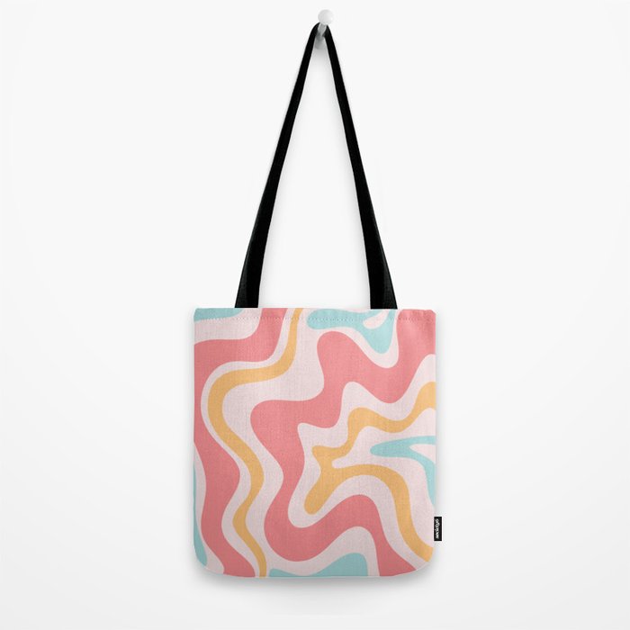 Retro Liquid Swirl Abstract Pattern Blush Pink Mustard Aqua Tote Bag Gallery Image 2
