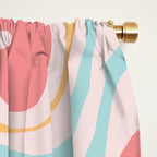 Retro Liquid Swirl Abstract Pattern Blush Pink Mustard Aqua Window Curtain Gallery Image 2