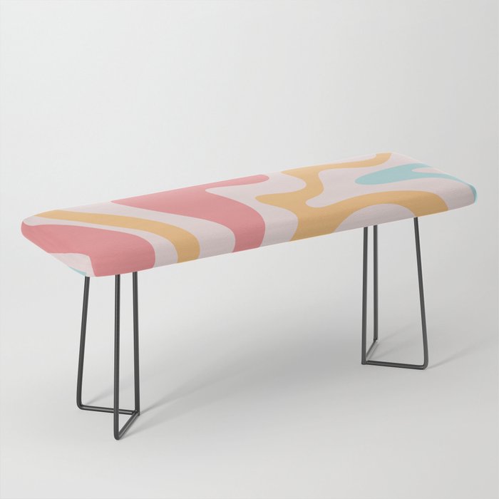 Retro Liquid Swirl Abstract Pattern Blush Pink Mustard Aqua Bench Gallery Image 1