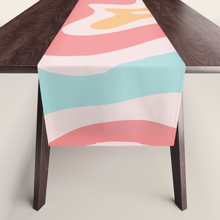 Retro Liquid Swirl Abstract Pattern Blush Pink Mustard Aqua Table Runner Gallery Image 1