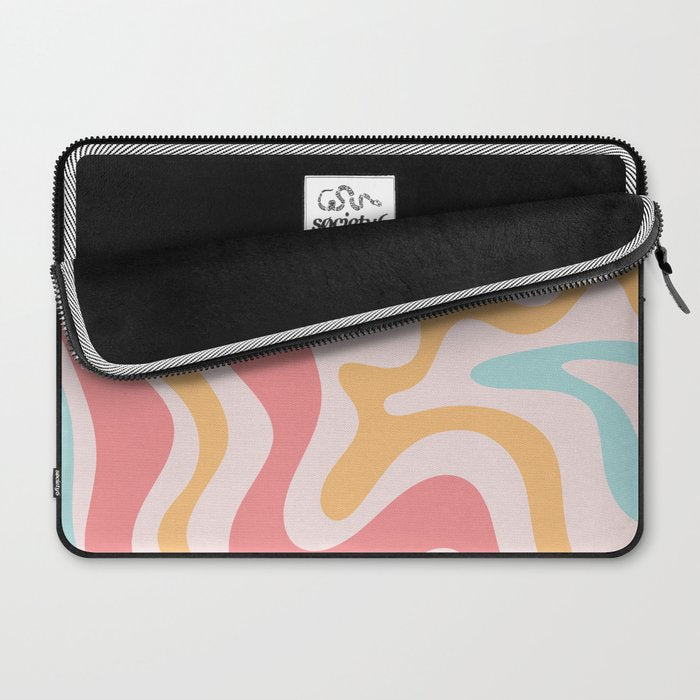 Retro Liquid Swirl Abstract Pattern Blush Pink Mustard Aqua Laptop Sleeve Gallery Image 2