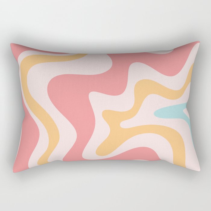 Retro Liquid Swirl Abstract Pattern Blush Pink Mustard Aqua Rectangular Pillow Gallery Image 1