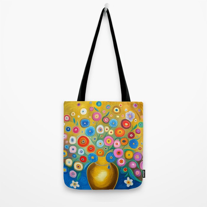 Many Abstract Flowers in a Gold Vase Tote Bag Gallery Image 2
