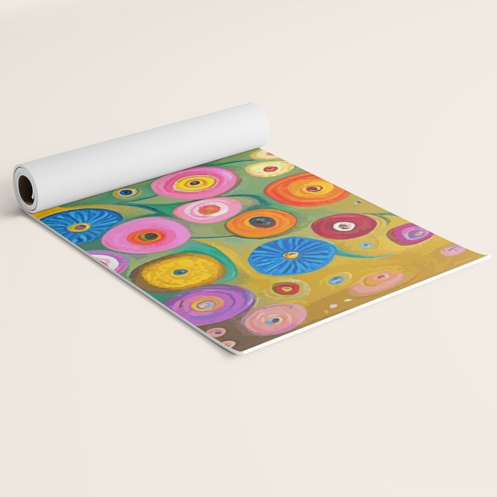 Many Abstract Flowers in a Gold Vase Yoga Mat Gallery Image 2
