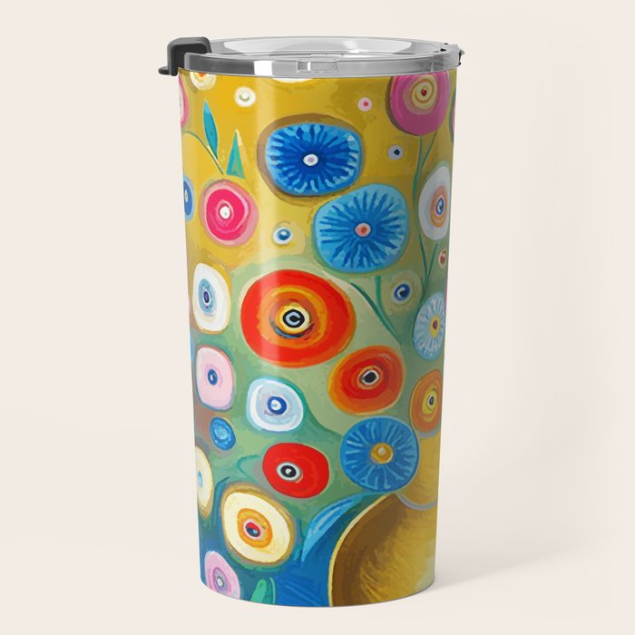 Many Abstract Flowers in a Gold Vase Travel Mug Gallery Image 3